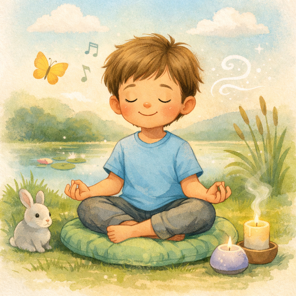 Child with autism using relaxation activities to reduce stress hormones.