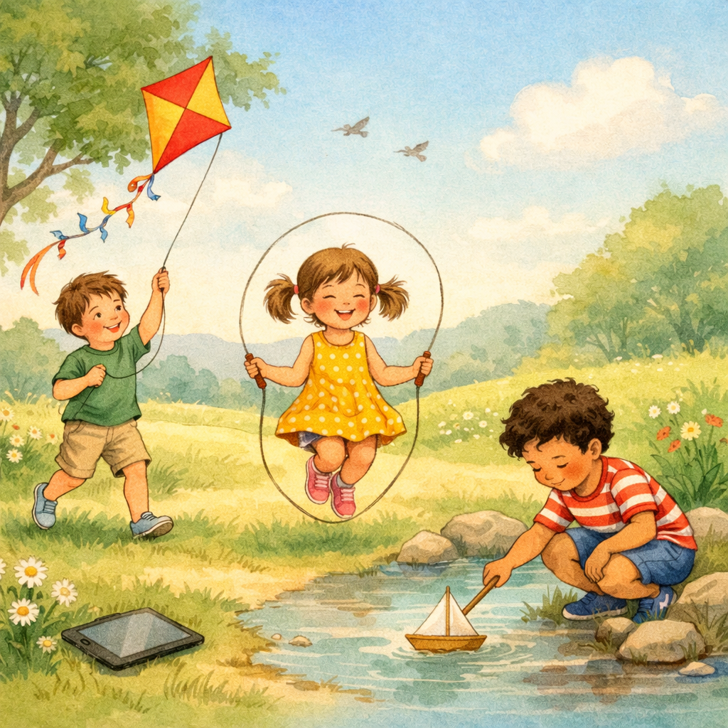 Children playing outside instead of using digital devices