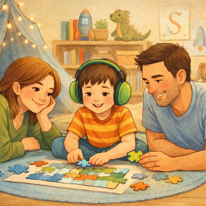 Family spending quality time together while supporting a neurodiverse child.