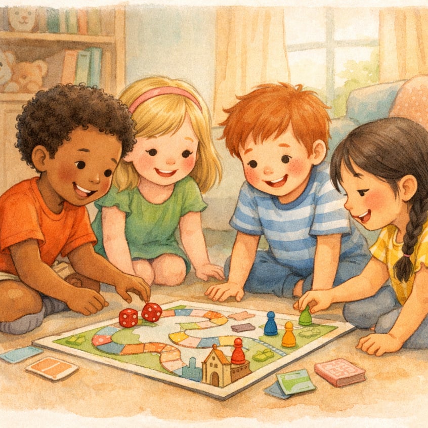 Group of children playing board games together