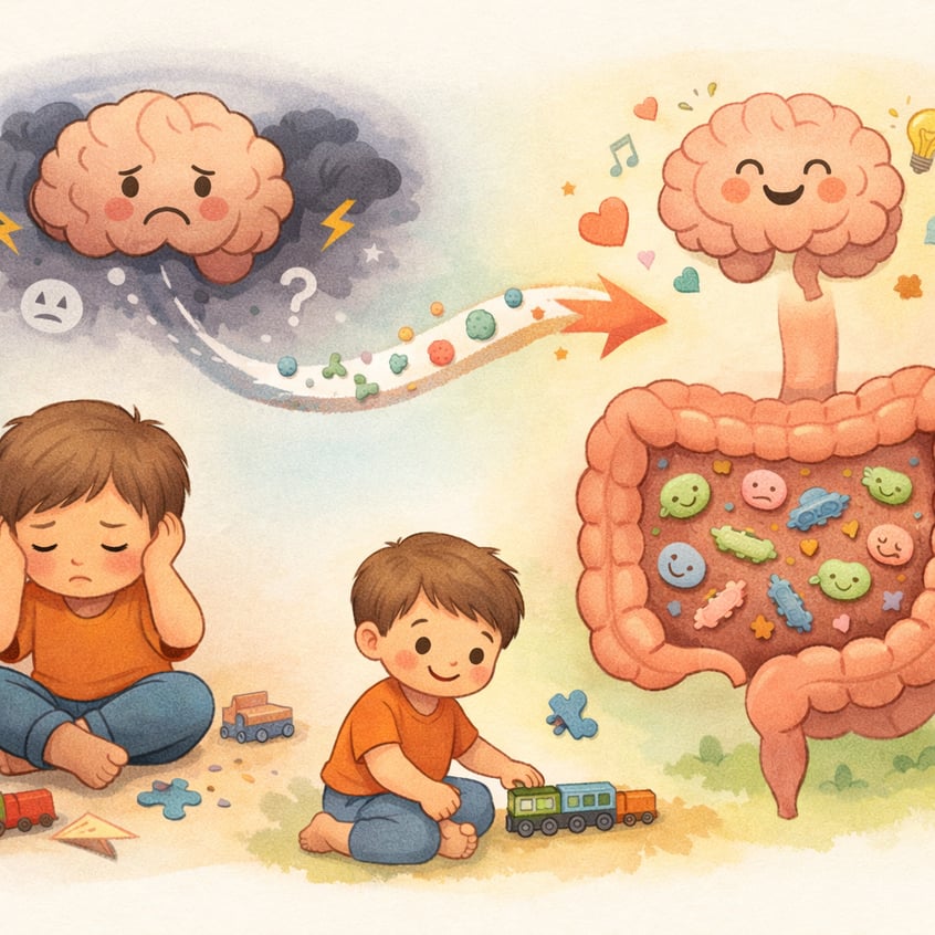 Illustration of healthy gut bacteria supporting communication between the gut and brain.