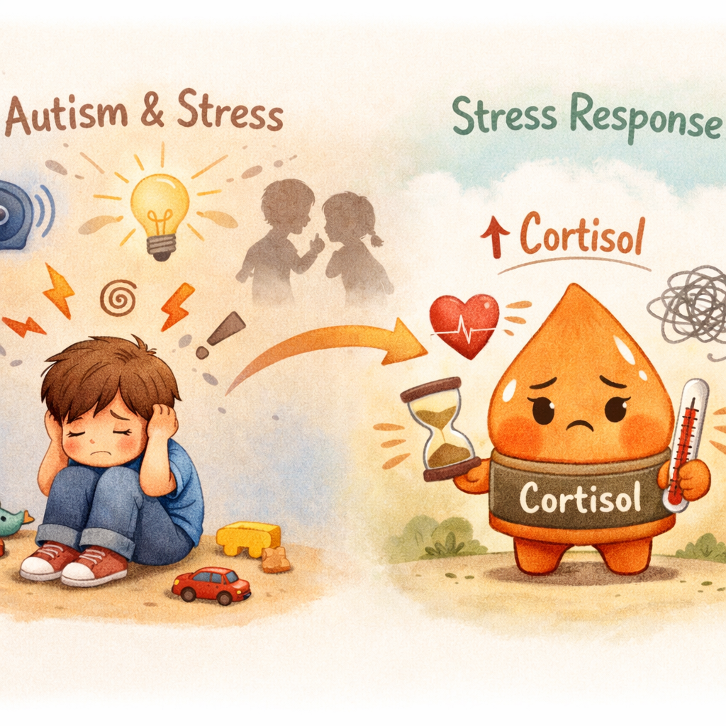 Illustration showing the connection between cortisol levels and autism-related stress.