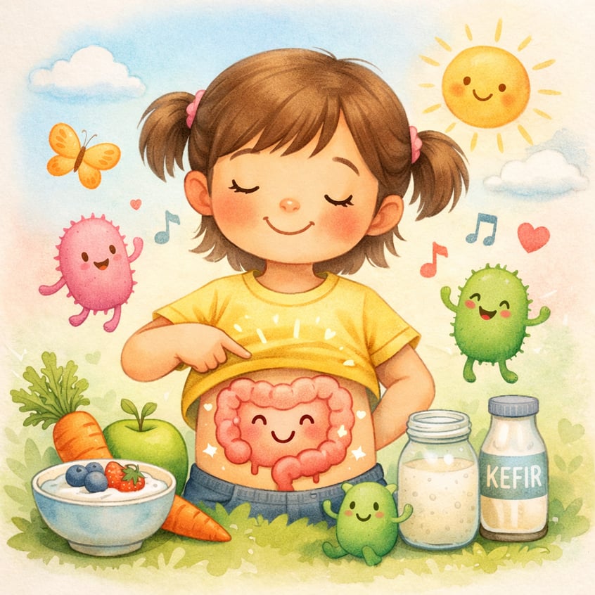 Fresh vegetables, fruits, and whole grains arranged on a table for natural gut health.