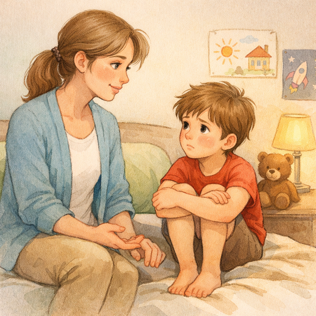 Mother comforting a neurodiverse child during an emotional moment.