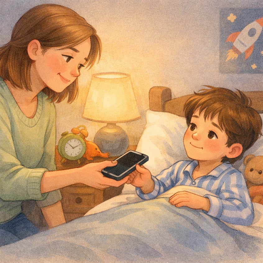 Parent collecting child’s phone before bedtime