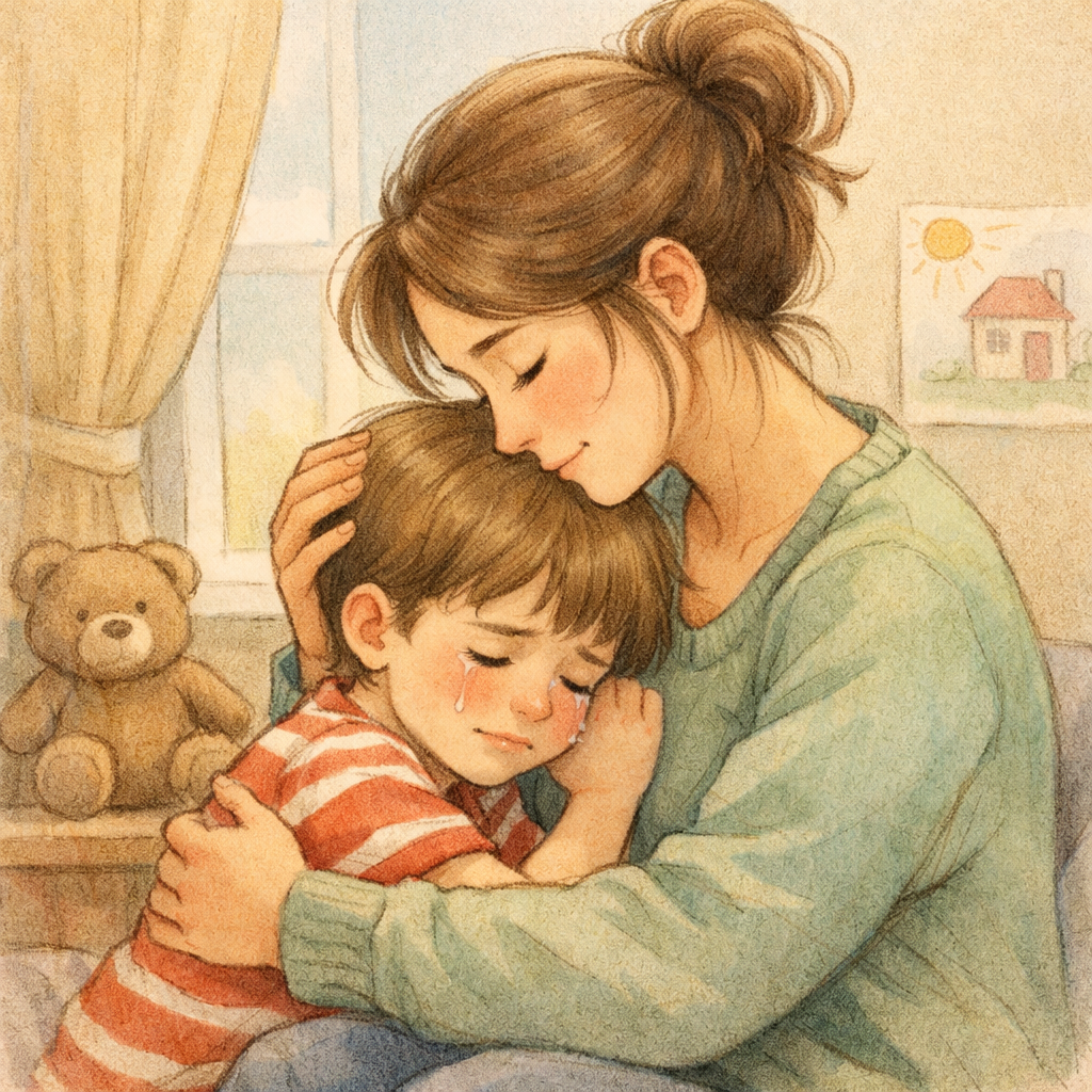 Warm family moment showing understanding and patience within a neurodiverse household environment.