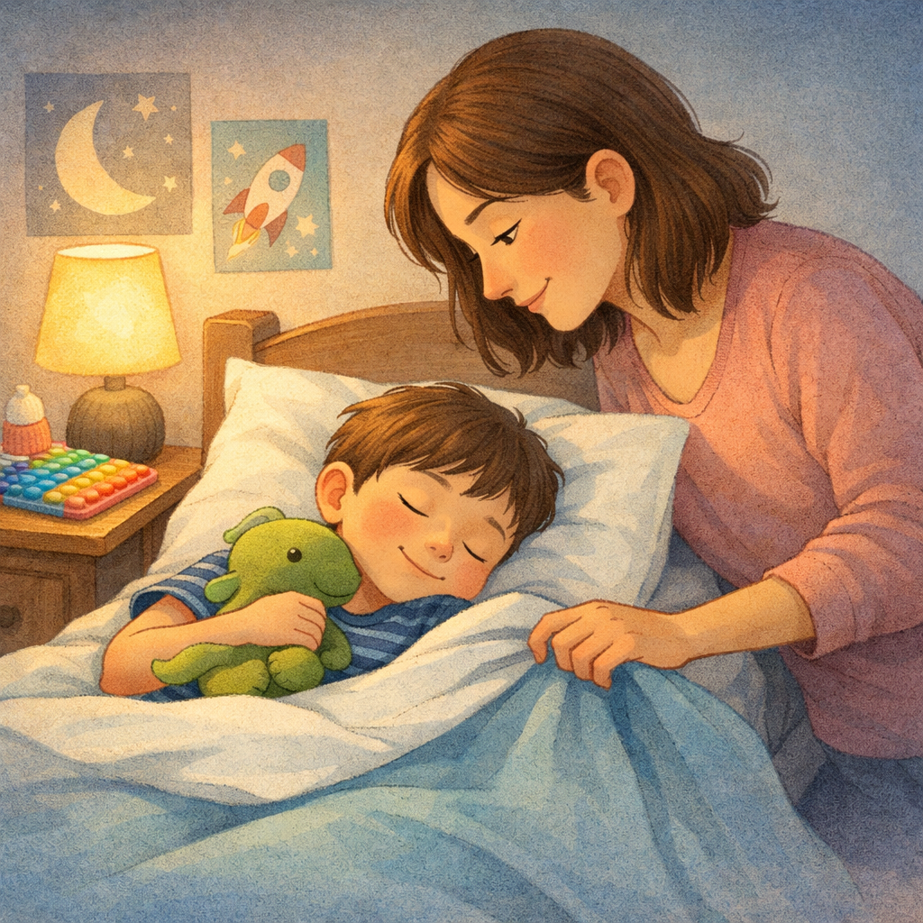 Child sleeping peacefully without devices nearby