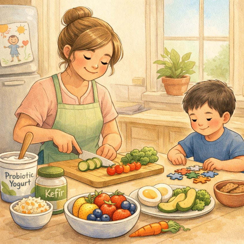 Parent and child preparing a nutritious snack together to support digestive health.