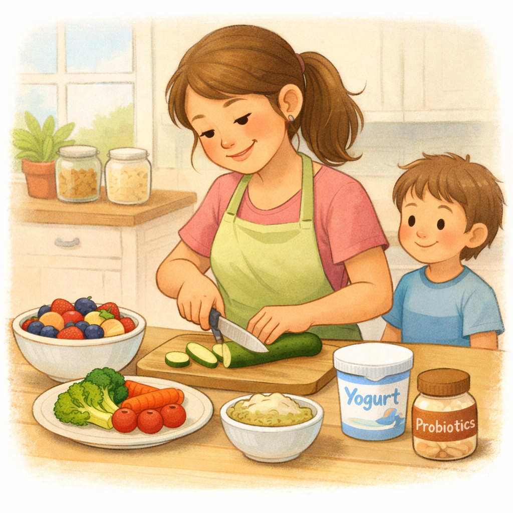 Parent preparing balanced meals using autism diet tips from a dietitian.