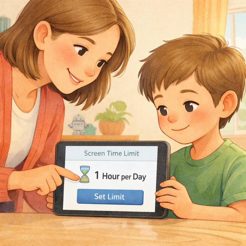 Parent talking to child about reducing screen time habits