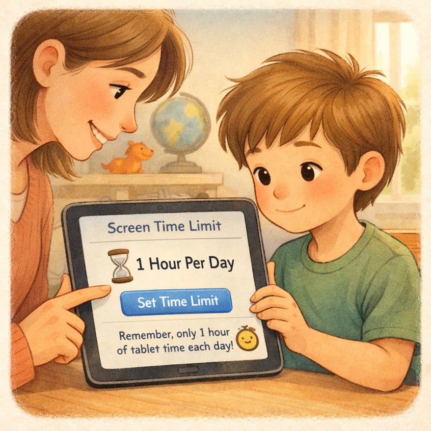 arent setting a one-hour daily screen time limit on a child’s tablet