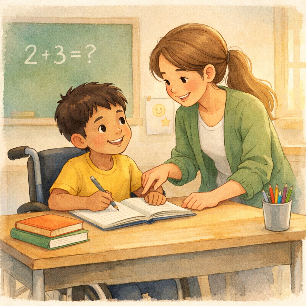 Student receiving one-on-one support from a teacher while working on school assignments.