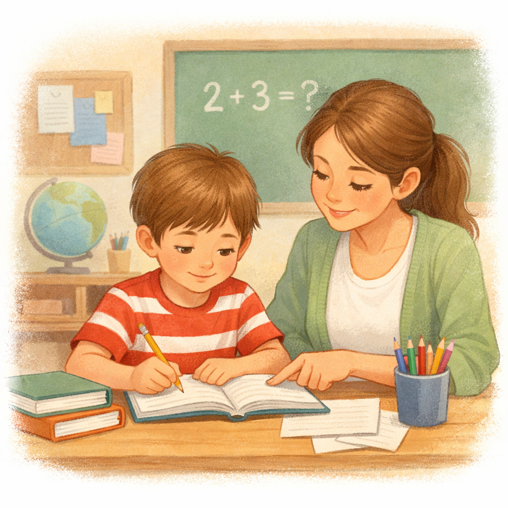 Teacher providing feedback on a student’s assignment to improve understanding.