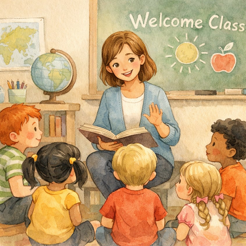 Inclusive classroom where a teacher supports an autistic student during group learning.