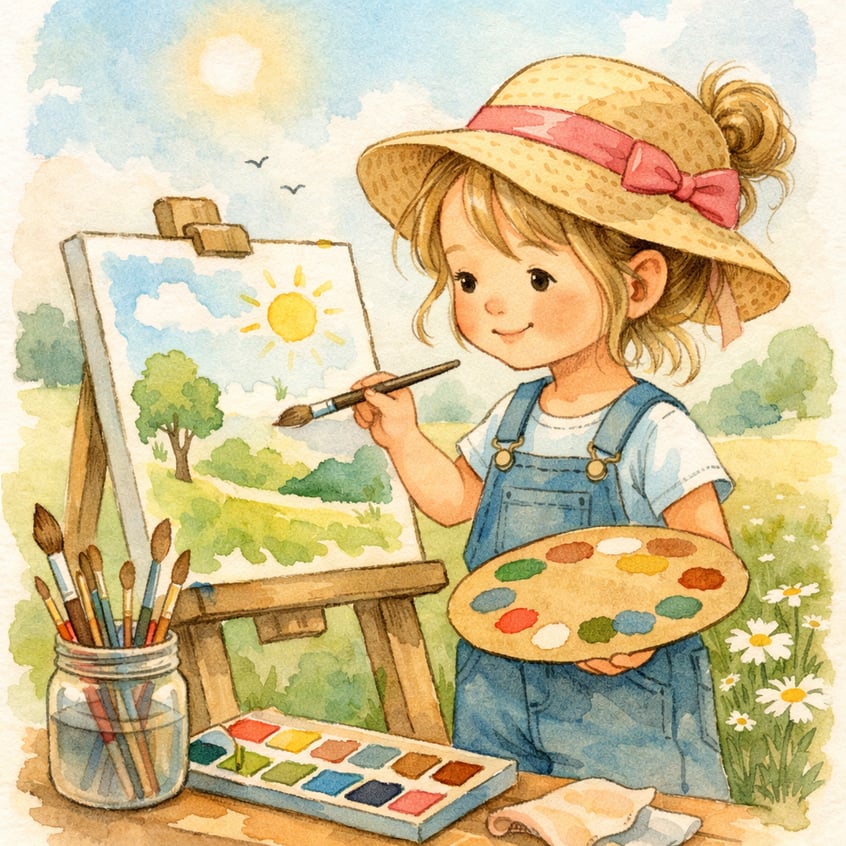 Kids painting nature scenes on paper during a fun art activity.