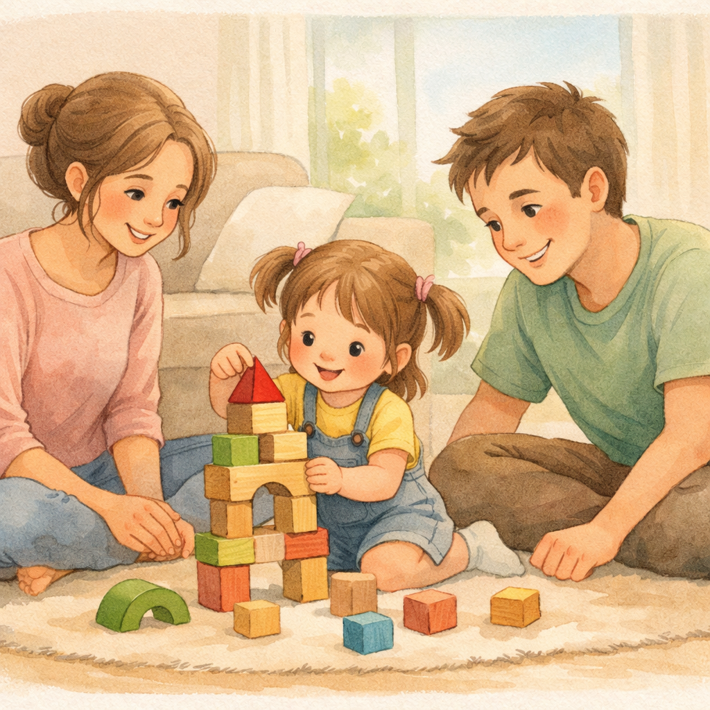 Parent guiding a child with ADHD and autism through a structured play task.