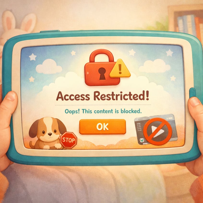 Child’s tablet showing restricted access notification