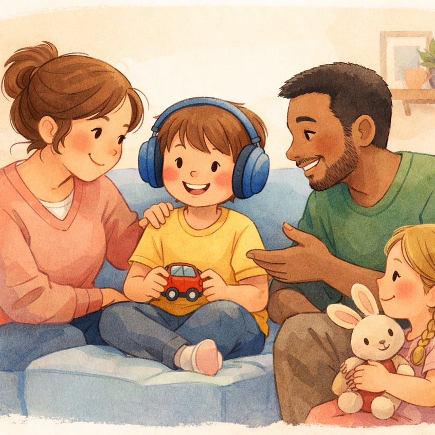 Parent and child practicing communication skills during a therapy-inspired activity at home.