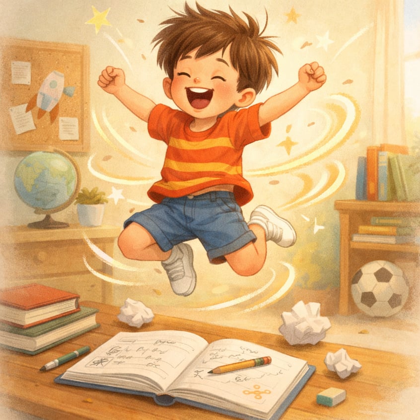 Energetic Child Jumping in Playful Room