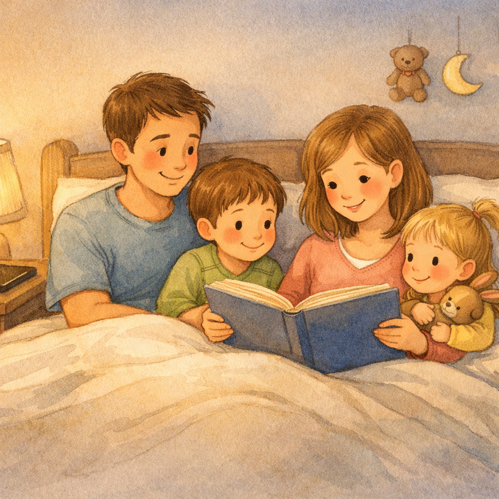 Family Reading Bedtime Story Together