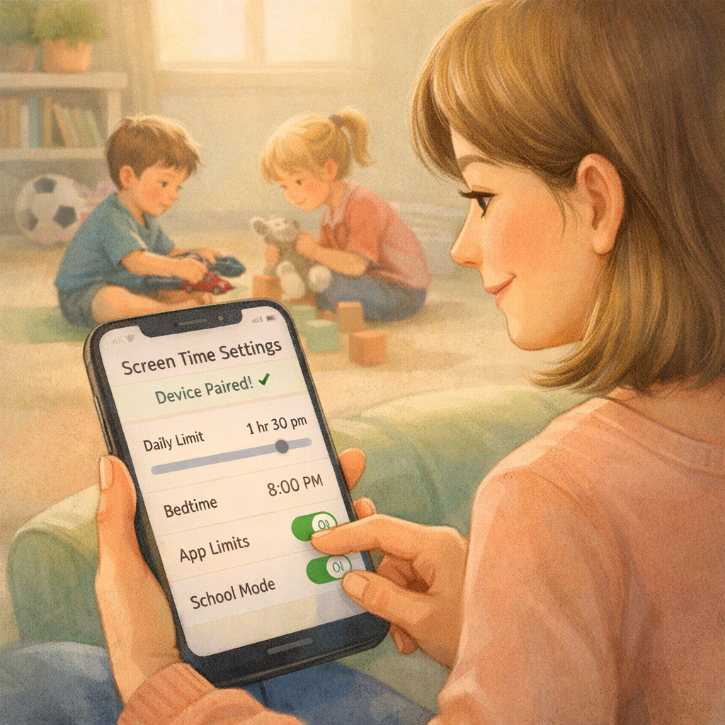 Parent Adjusting App Settings on Tablet