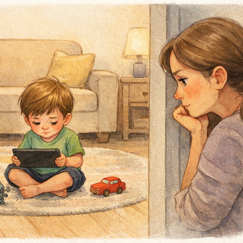 Parent Observing Toddlers in Alternative Screen Time Activities