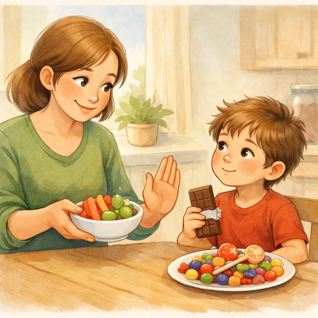 Parent Offering Healthier Snack with Subtle Textured Shading
