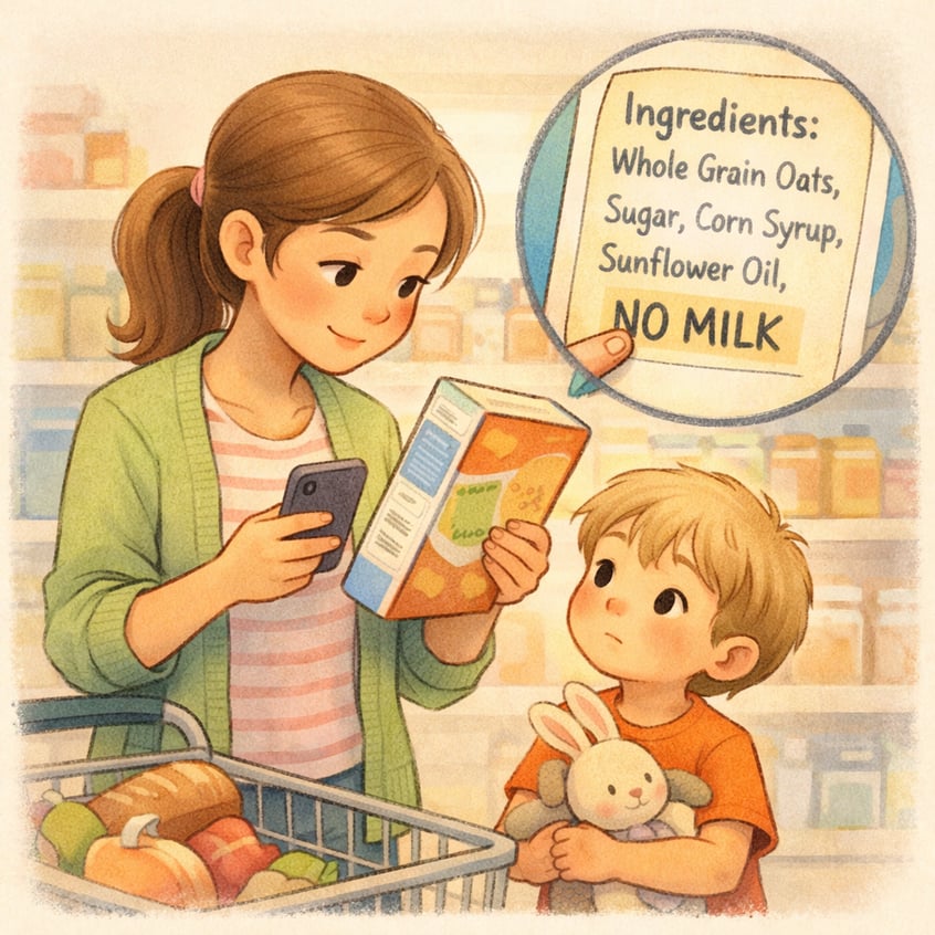 Parent Reading Food Label with Child in Background-1