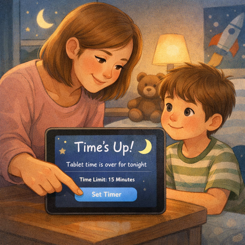 Parent Setting Nighttime Screen Limit on Childs Tablet