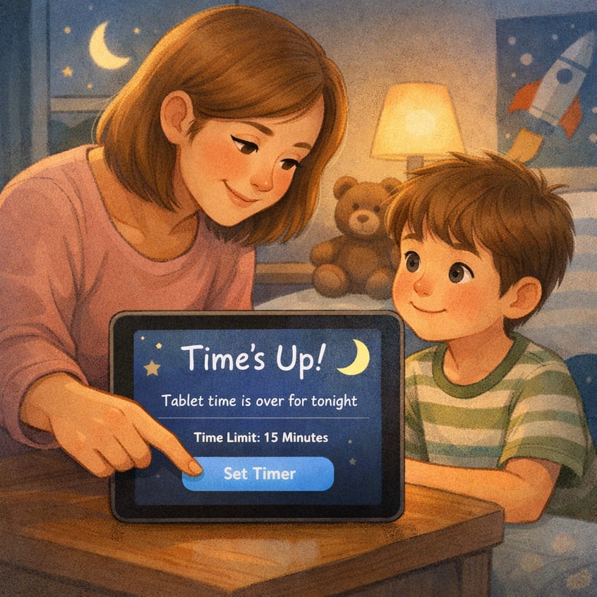 Parent Setting Nighttime Screen Limit on Childs Tablet