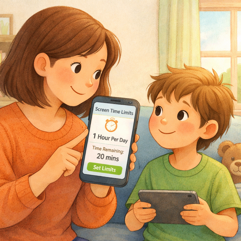 Parent Setting Screen Time Limits on Childs Device