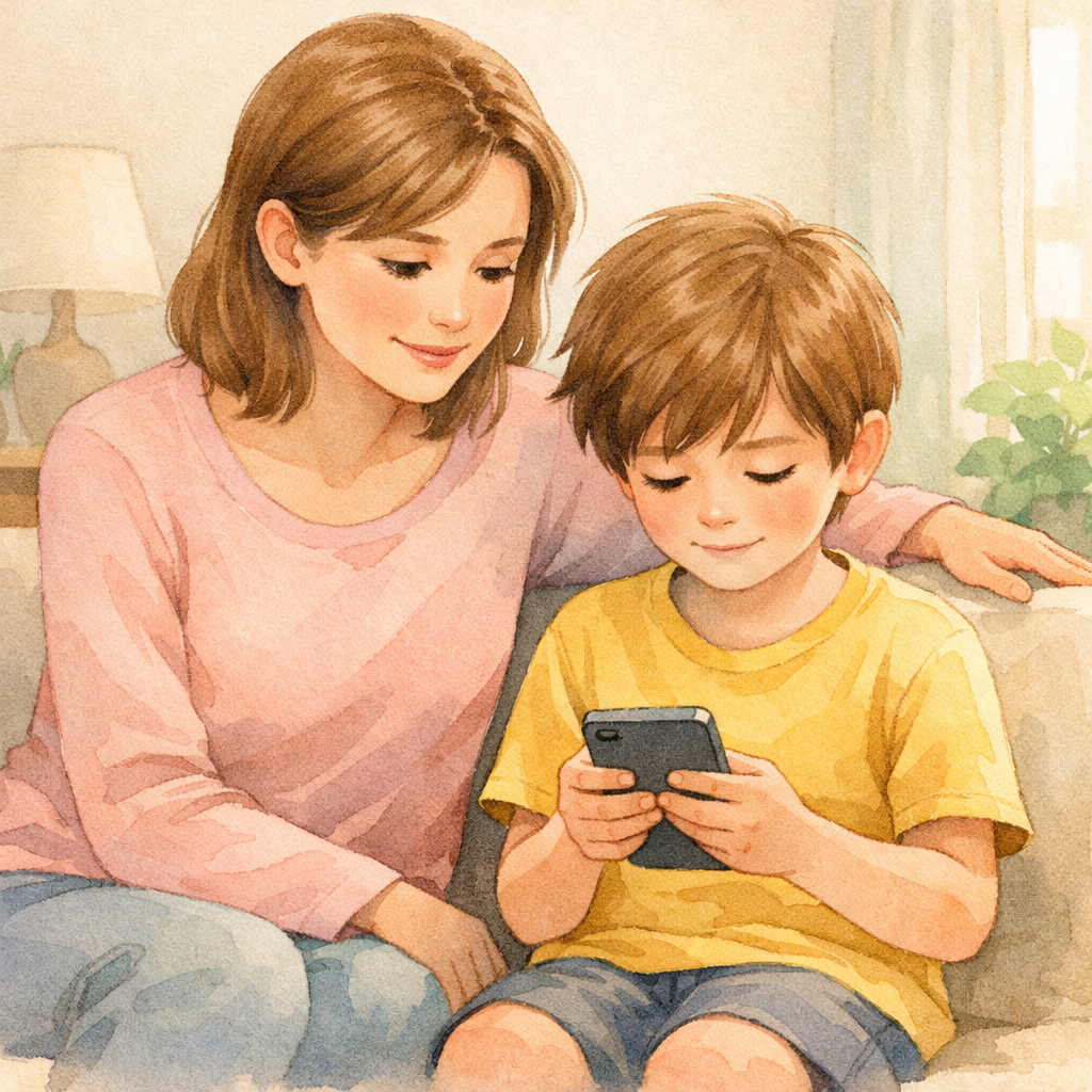 Parent and Child Sharing a Smartphone Moment