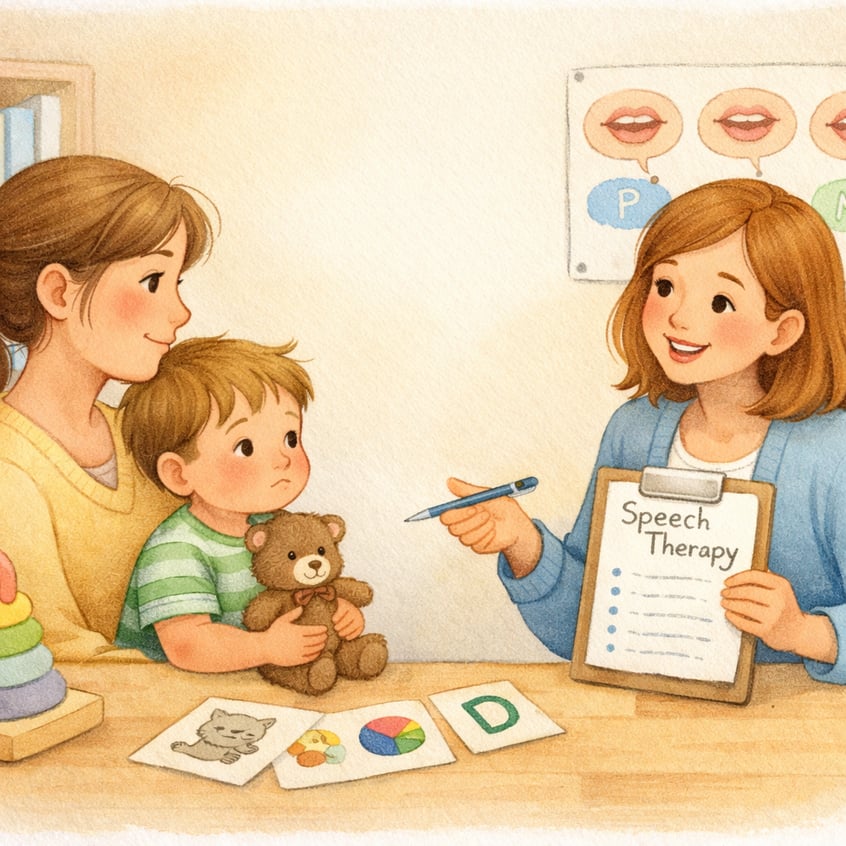 Parent and SpeechLanguage Pathologist Discussing Toddlers Speech Development