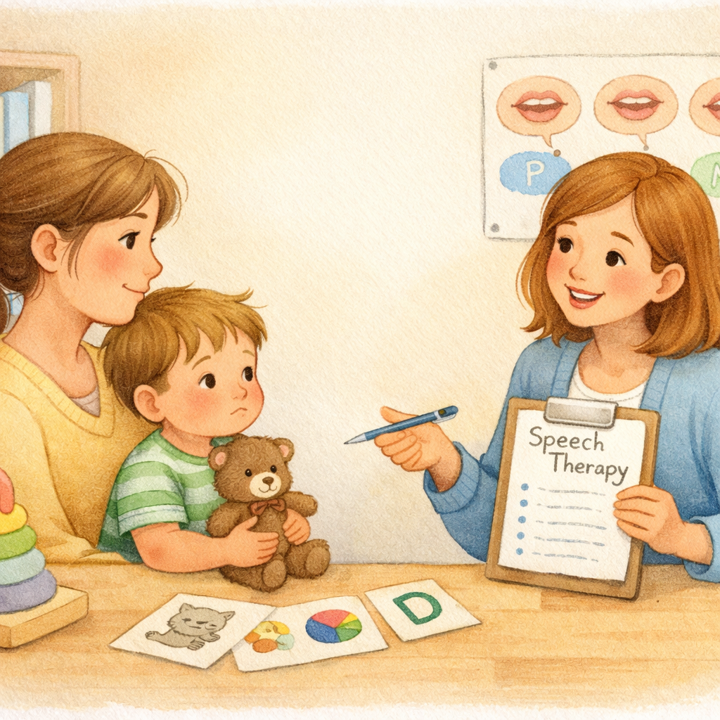 Parent and SpeechLanguage Pathologist Discussing Toddlers Speech Development