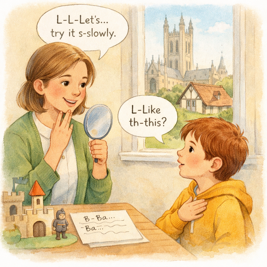 One-on-one speech therapy session focused on fluency improvement in Canterbury