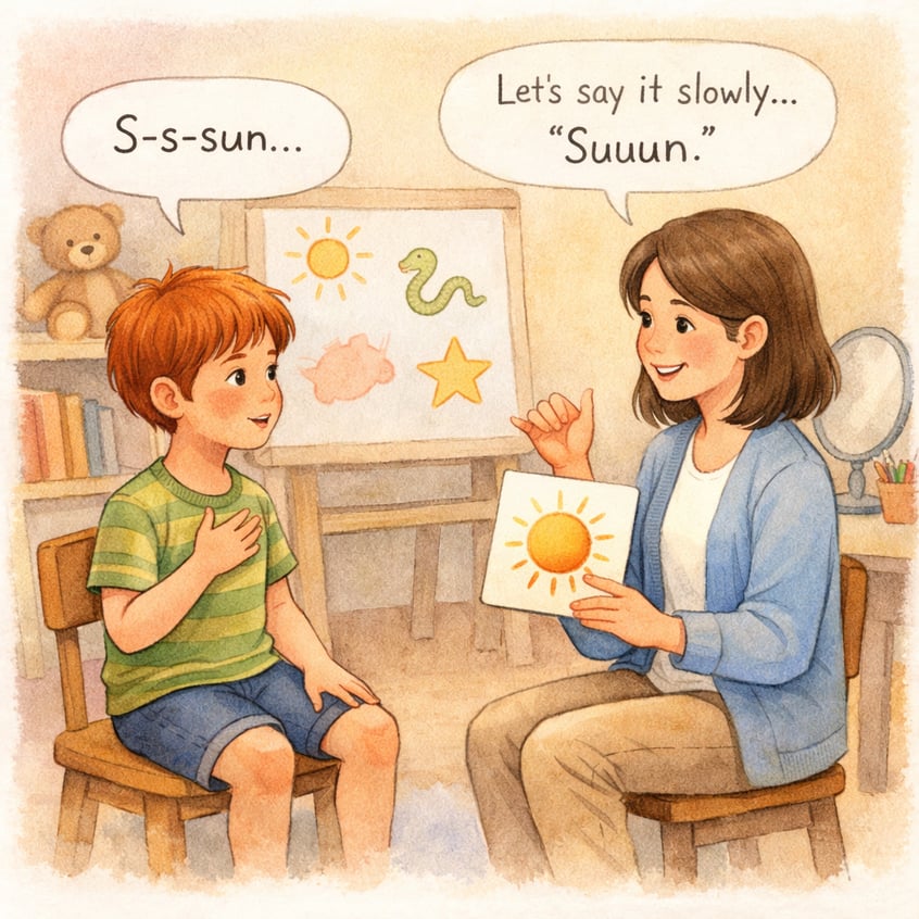 Supportive speech therapy session helping reduce stuttering challenges