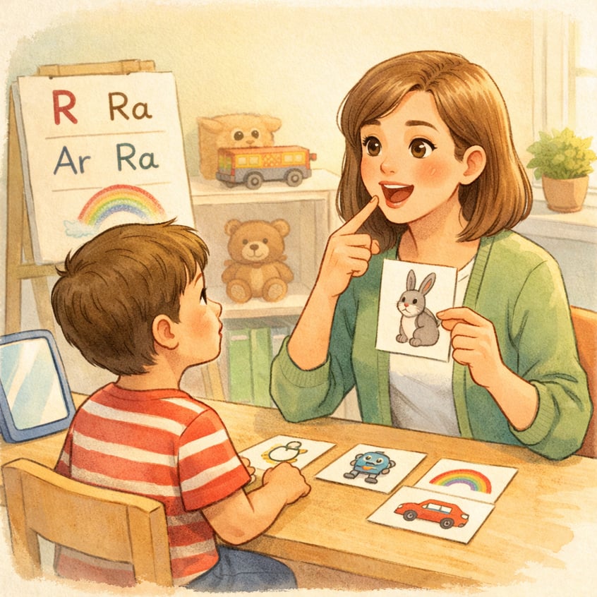 SpeechLanguage Pathologist Using Picture Cards with Child-1