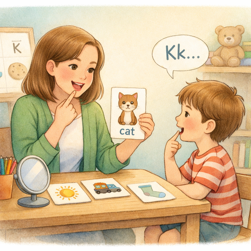SpeechLanguage Pathologist Using Picture Cards with Child