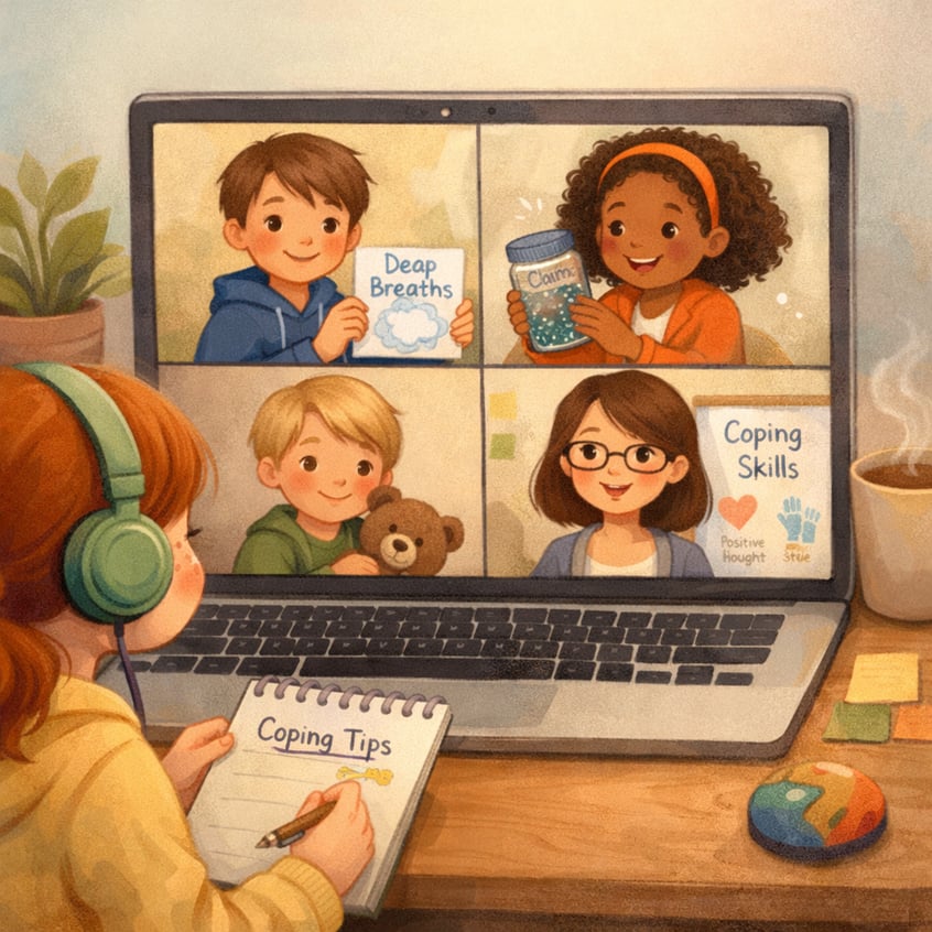 Supportive Therapy Session with Children Learning Anxiety Coping Techniques