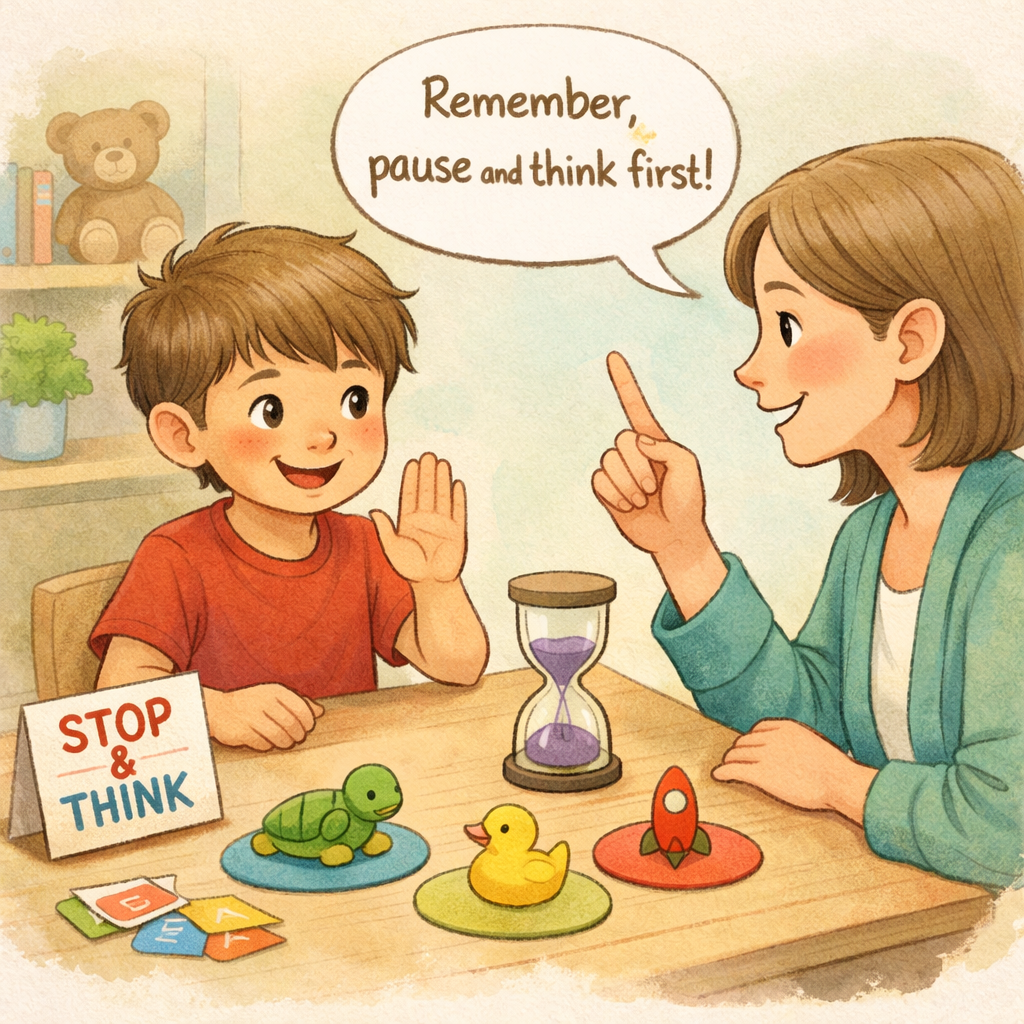 Therapist Guiding Child Through Impulse Control Exercise-1