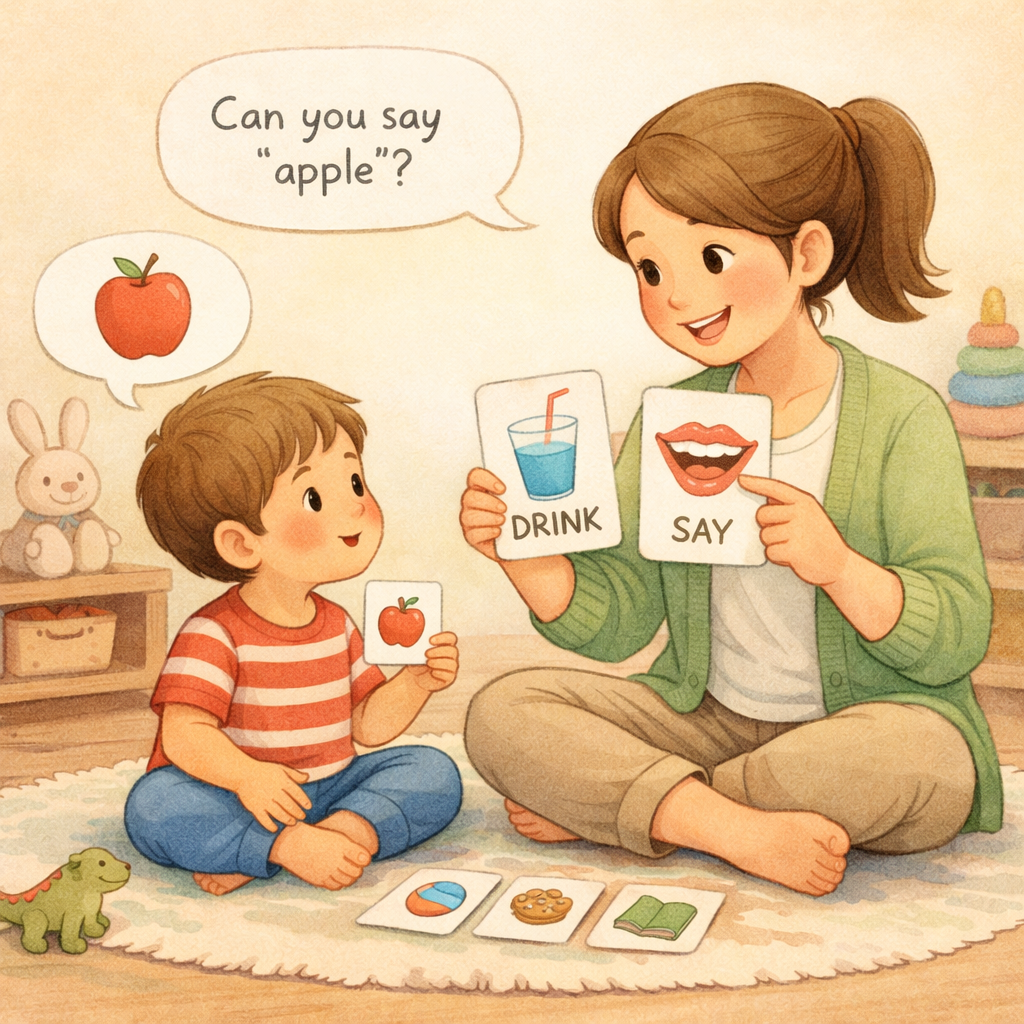 Therapist Teaching Child with Flashcards