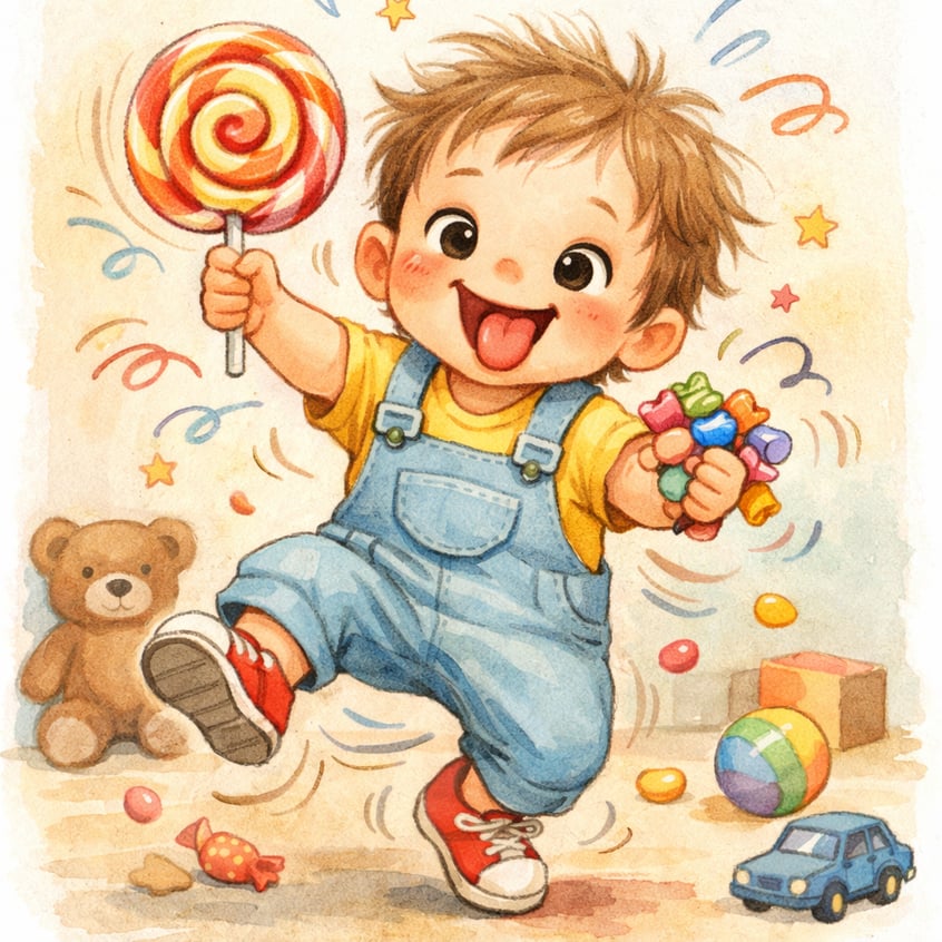 Toddler with Candy and Hyperactive Energy