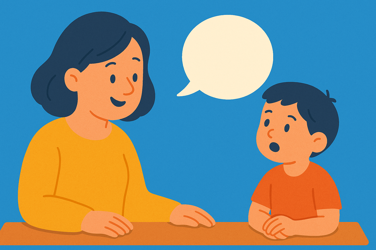 A child and parent talking before their first speech therapy appointment