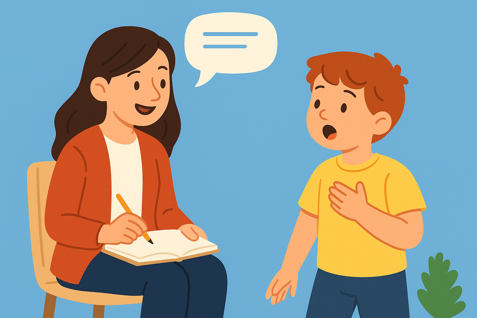 A child working one-on-one with a speech therapist during a session