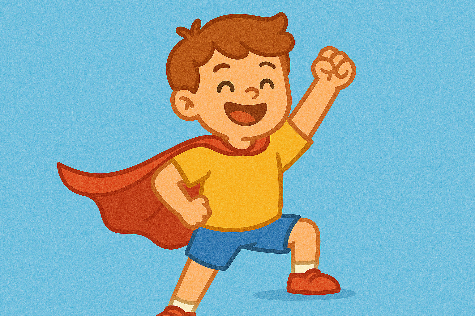 A confident child standing in a Superman pose, representing empowerment through exercise physiology
