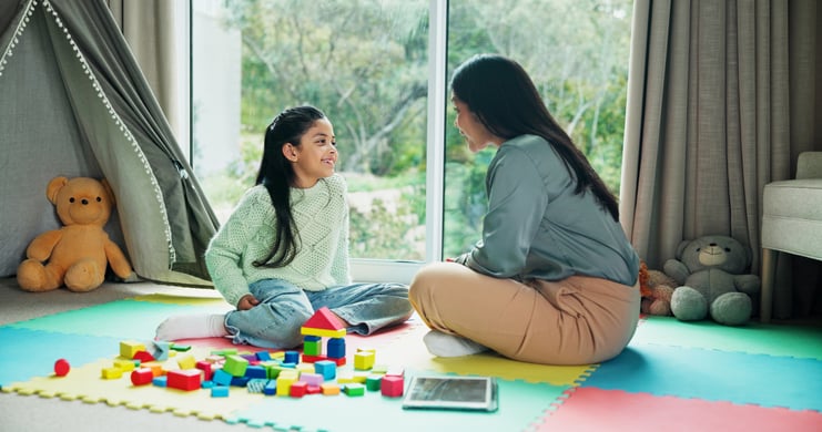 mother-girl-learning-with-blocks-home-happy-bonding-with-talk-floor-development-people-mom-child-with-smile-discussion-teaching-support-education-family-house