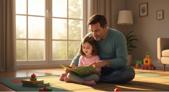 a father an a child at home practicing principles of positive behaviour support