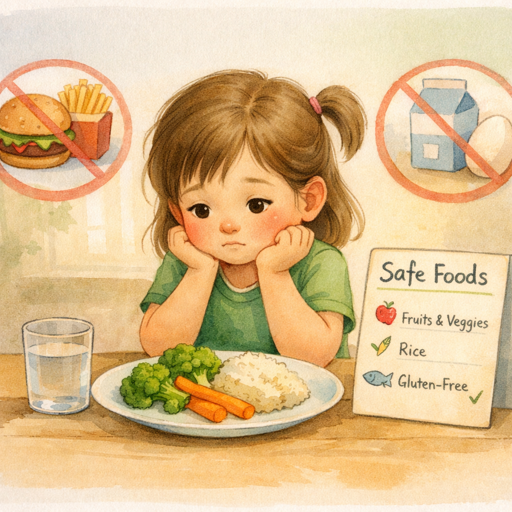 Child following a restricted diet due to food sensitivities