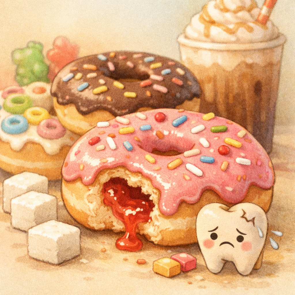 Close-up of sugary foods linked to children’s health concerns