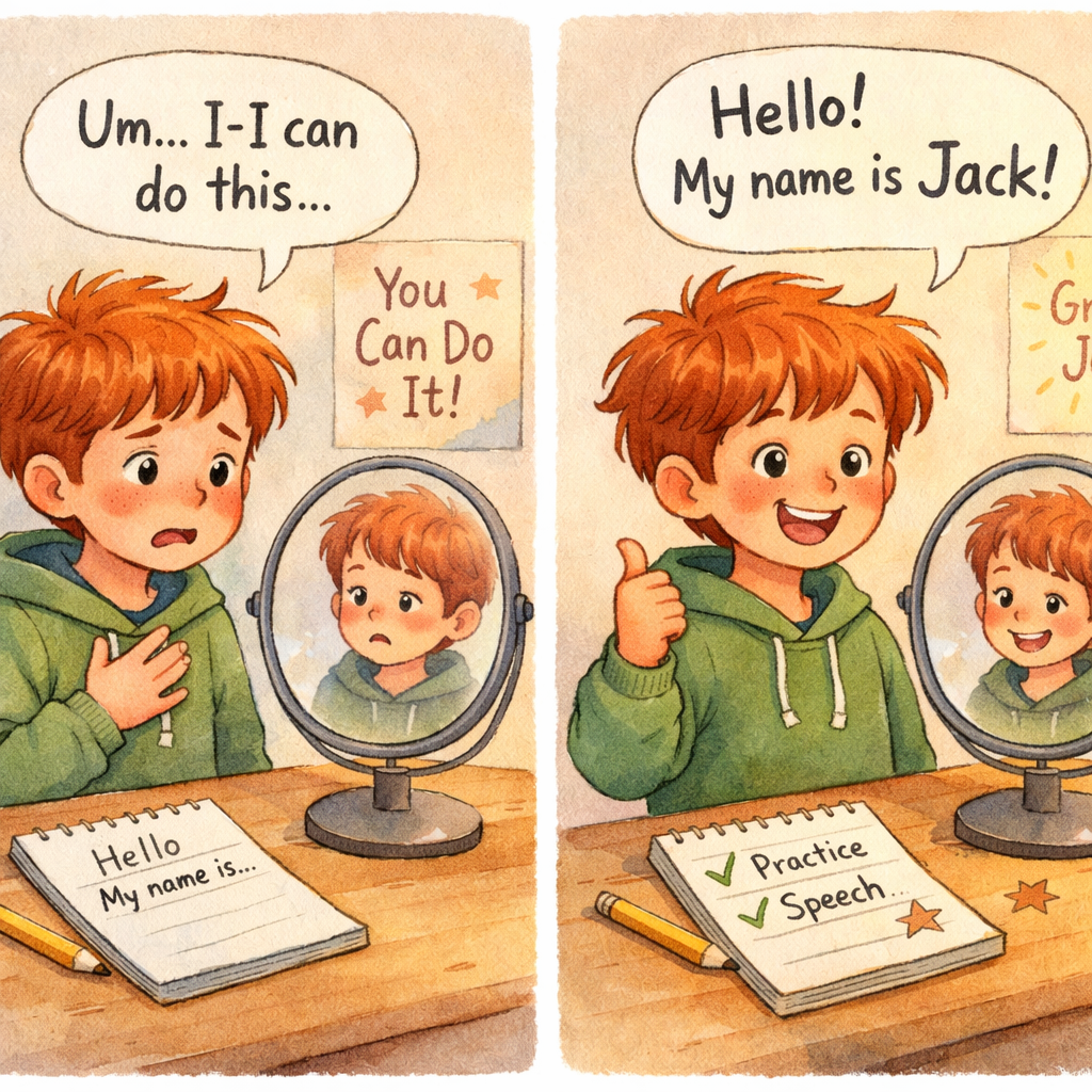 Client gaining confidence while practicing speaking exercises